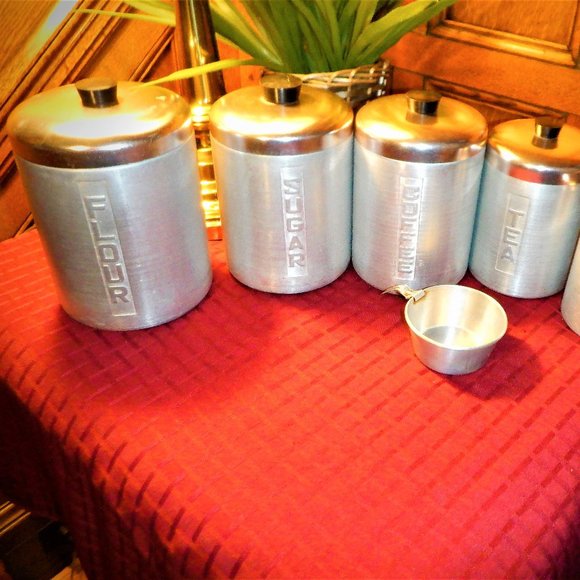 VINTAGE ~ 11 Pc MCM Aluminum ~ CANISTER SET ~ Made in ITALY - Picture 2 of 5
